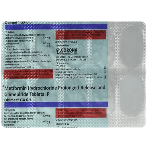 obimet gx 0.5mg tablet 10's